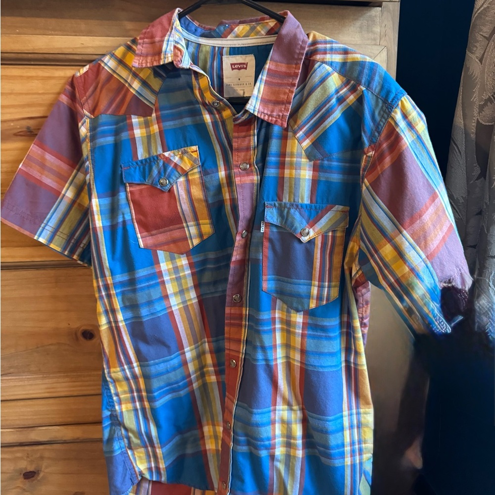 Levi's Blue and Red Casual Button Down Shirt